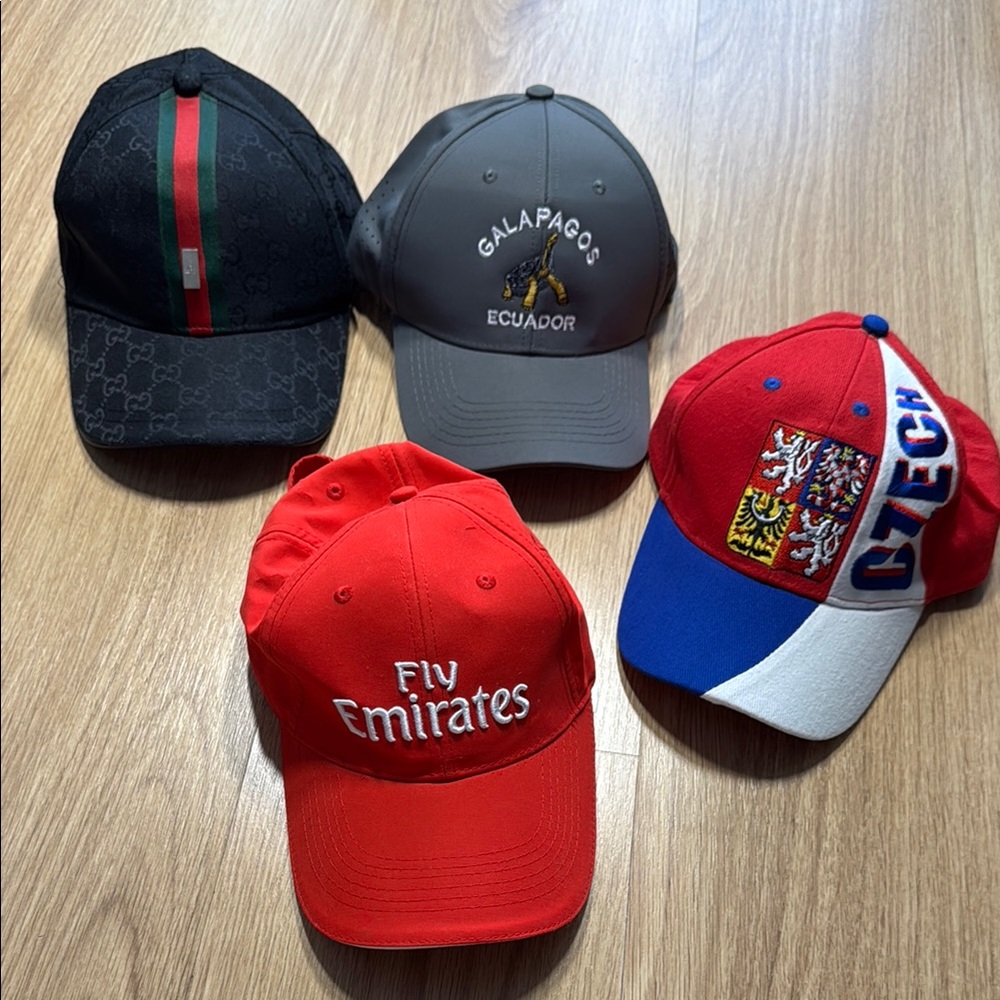 Red Baseball Cap 🧢 4 pc new unisex men women FLY EMIRATES Galapagos Ecuador
